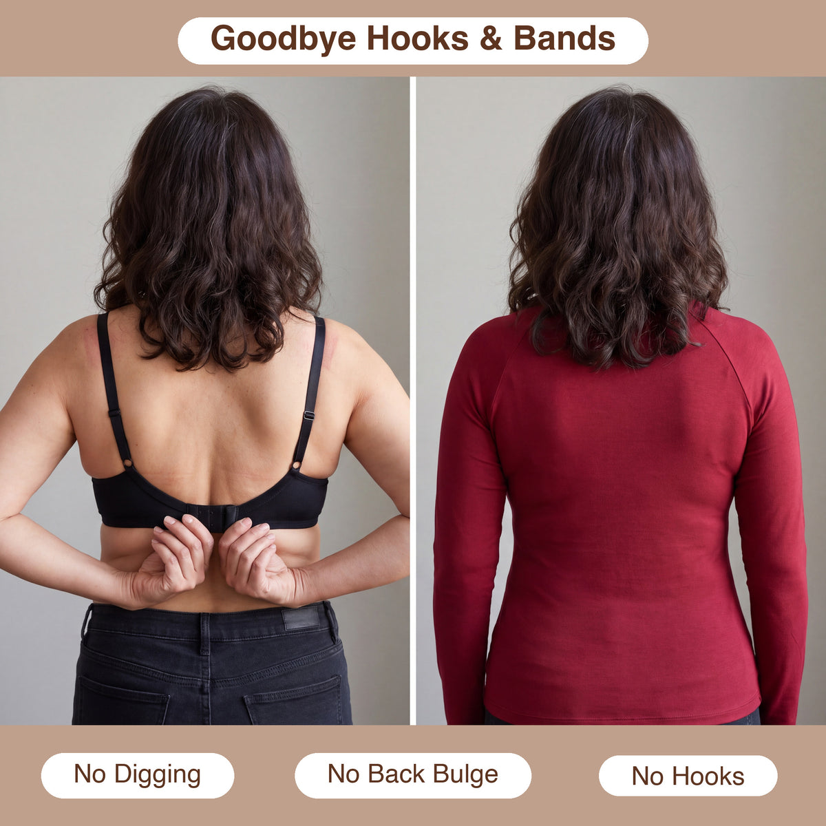 Smooth back in the The Built-In Bra Long-Sleeve Comfort T-Shirt, no hooks, no band