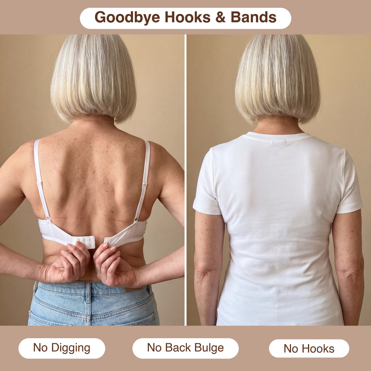 Smooth back in the The Built-In Bra Comfort T-Shirt, no hooks, no band