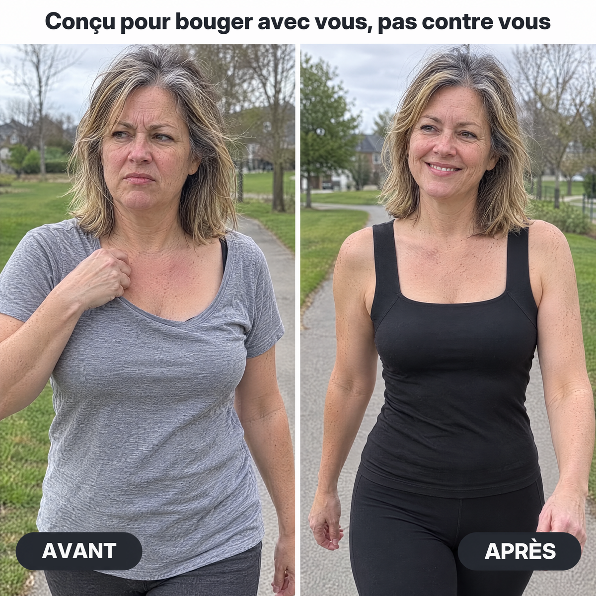 Il bouge avec vous : avant / après, en marchant