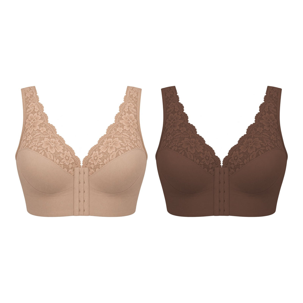 The Front-Closure Lace Bra — 2-Pack Nude + Mocha