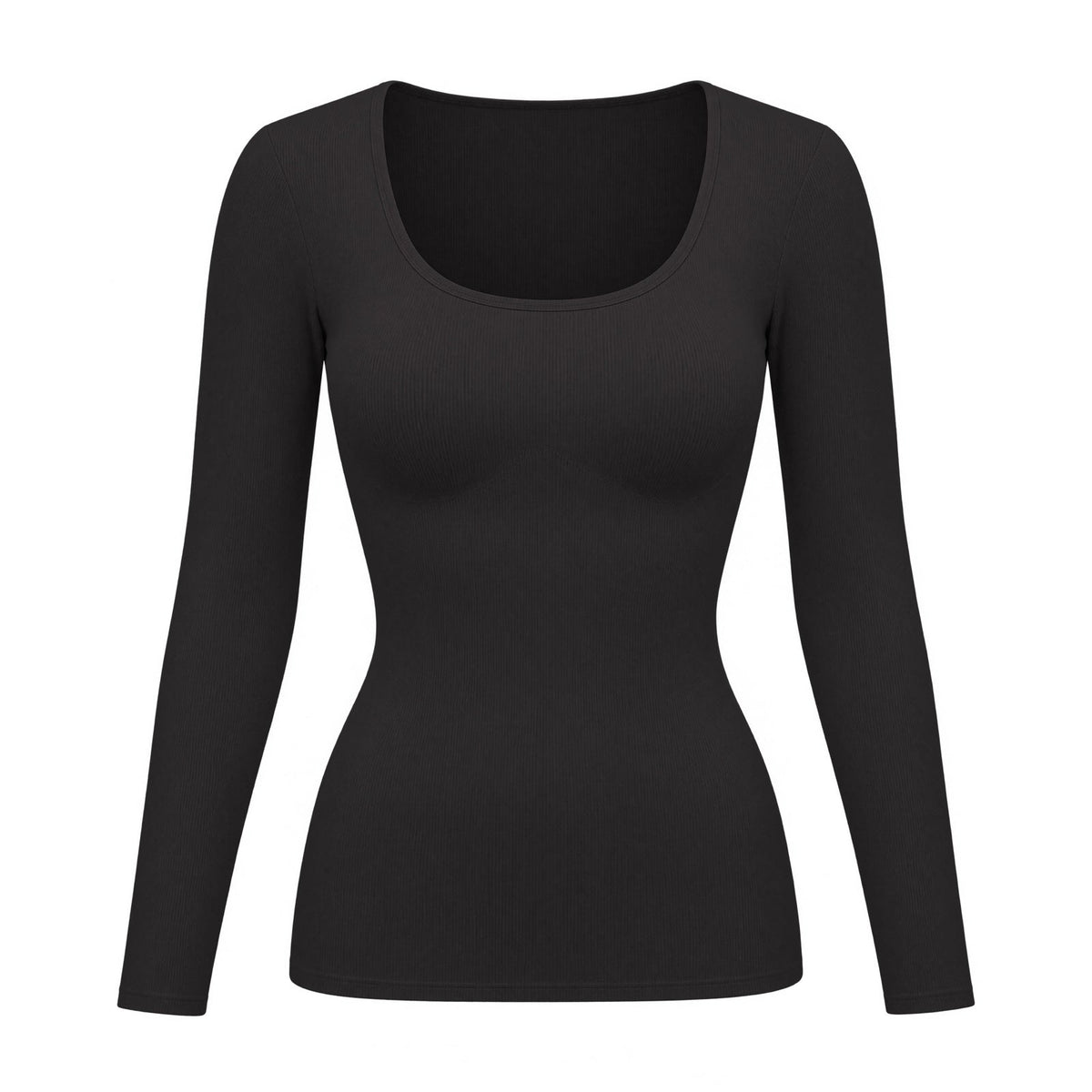 The Long-Sleeve Built-In Bra Top — packshot black
