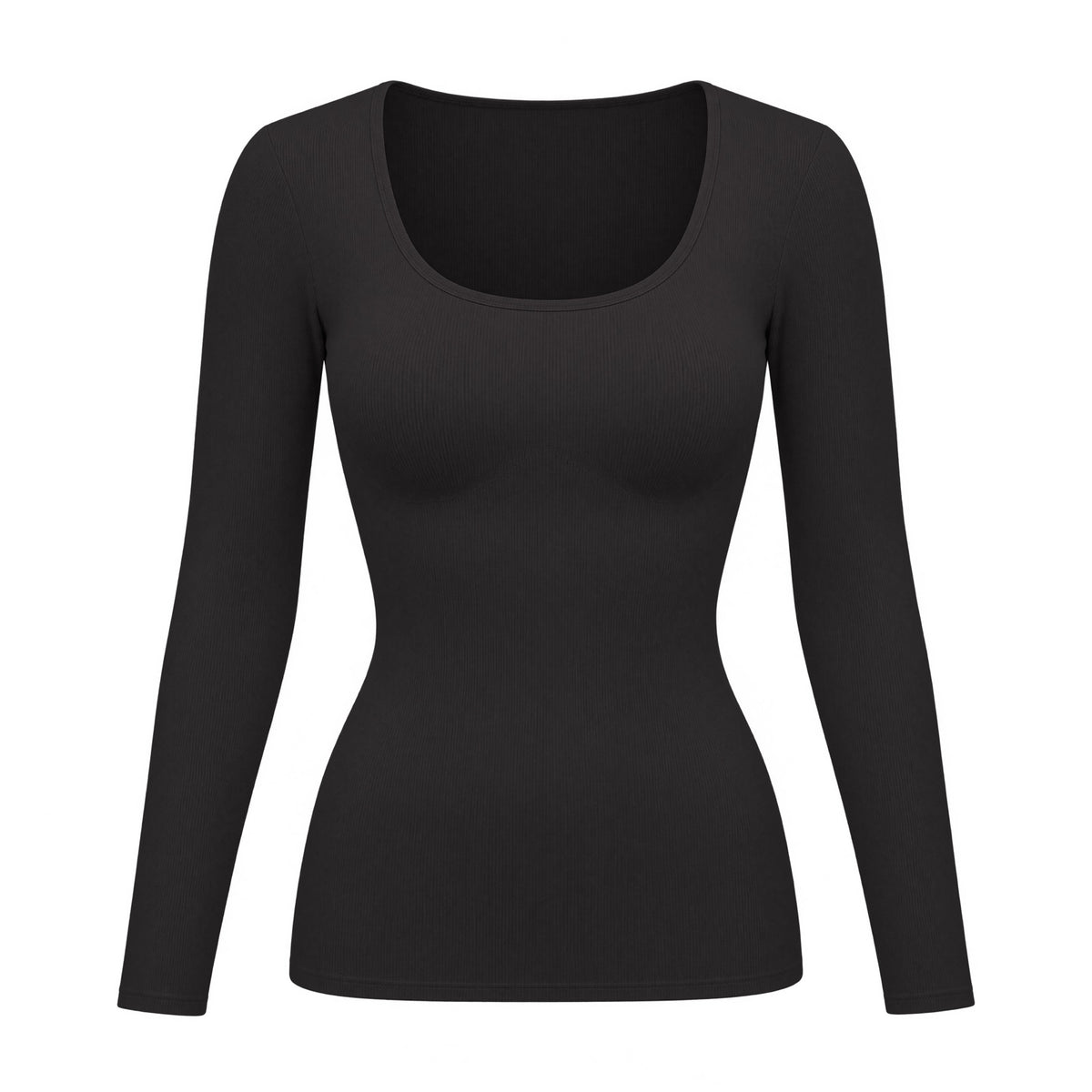 The Long-Sleeve Built-In Bra Top — packshot black