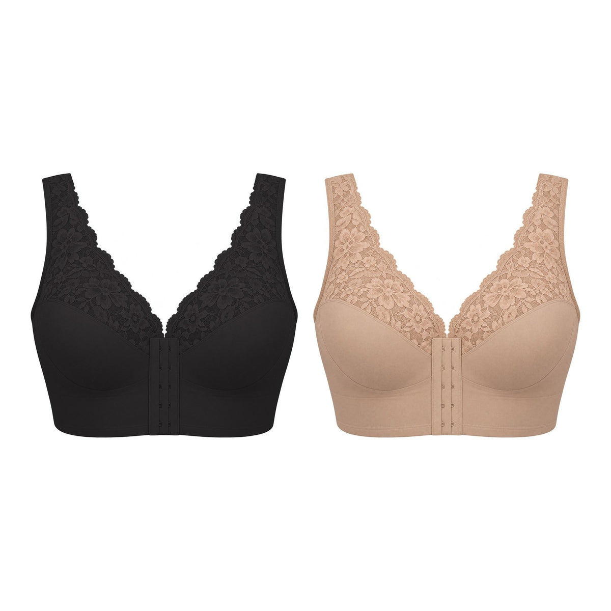 Soutien-gorge dentelle fermeture devant — lot de 2 Noir + Nude