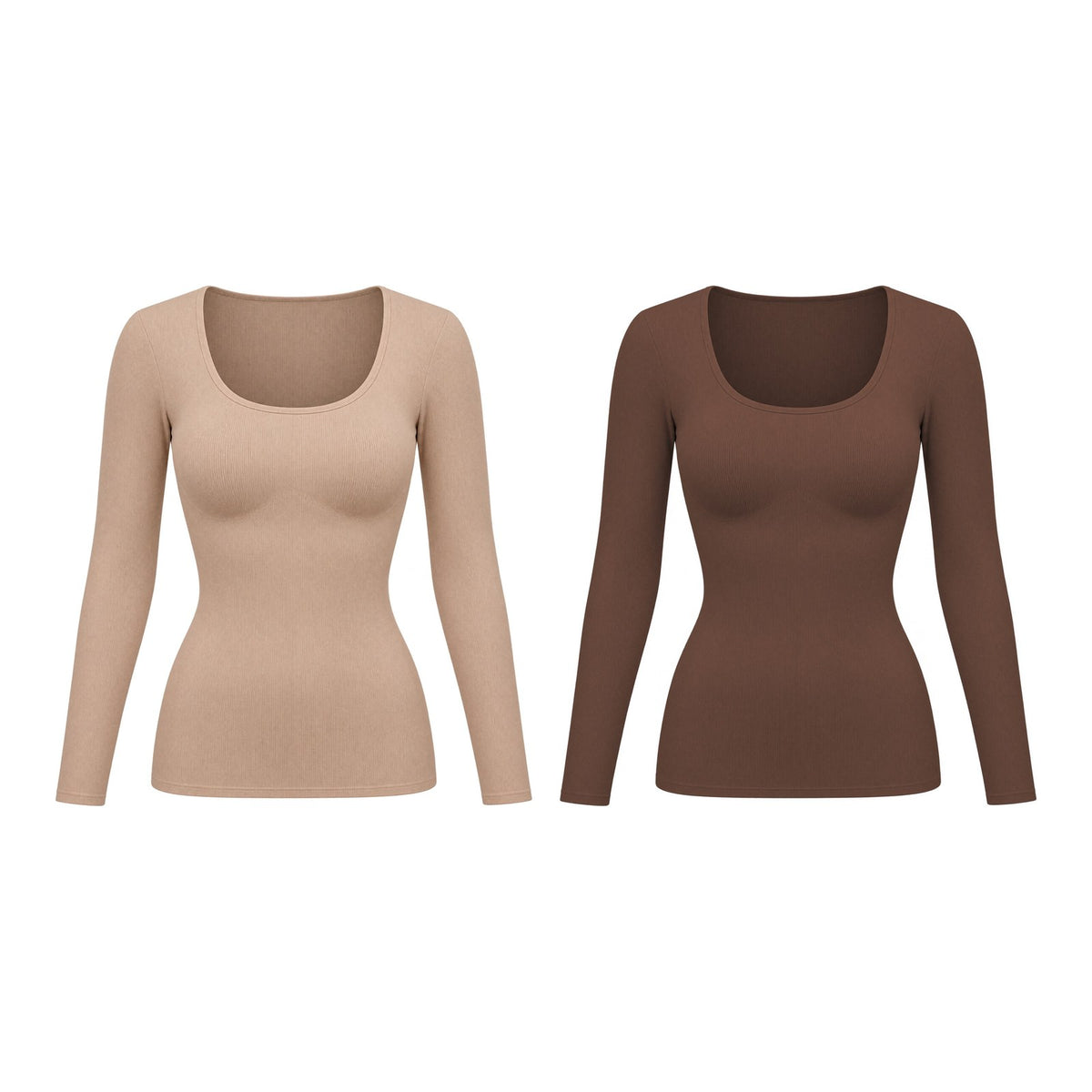 Haut manches longues avec soutien-gorge intégré — lot de 2 Nude + Moka