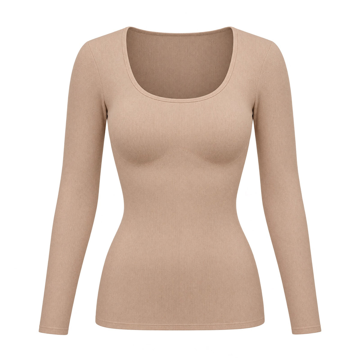 The Long-Sleeve Built-In Bra Top — packshot nude