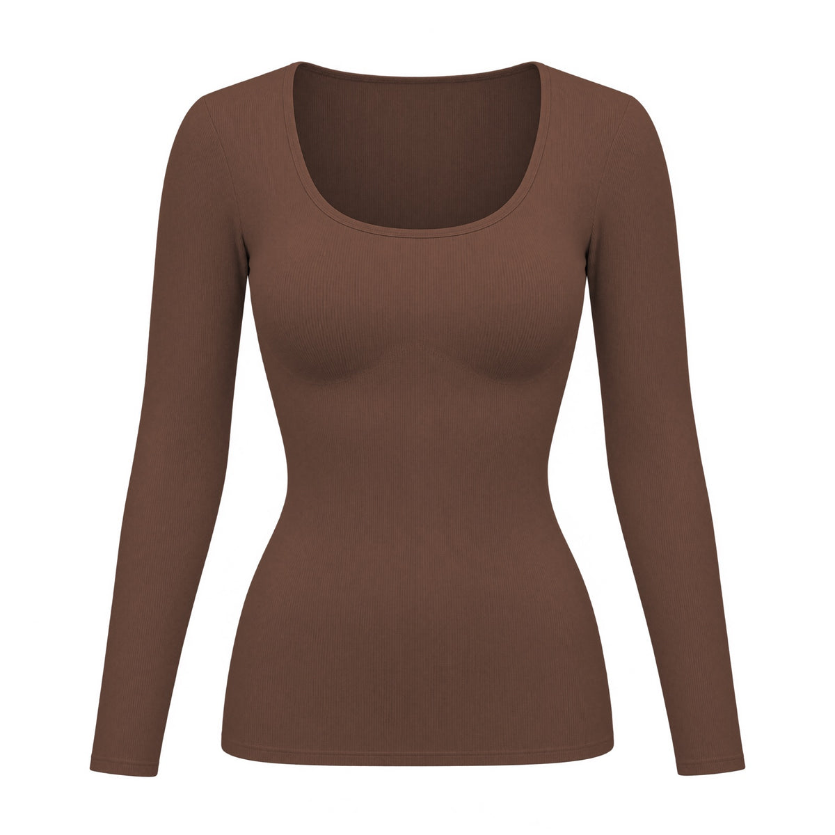 The Long-Sleeve Built-In Bra Top — packshot mocha