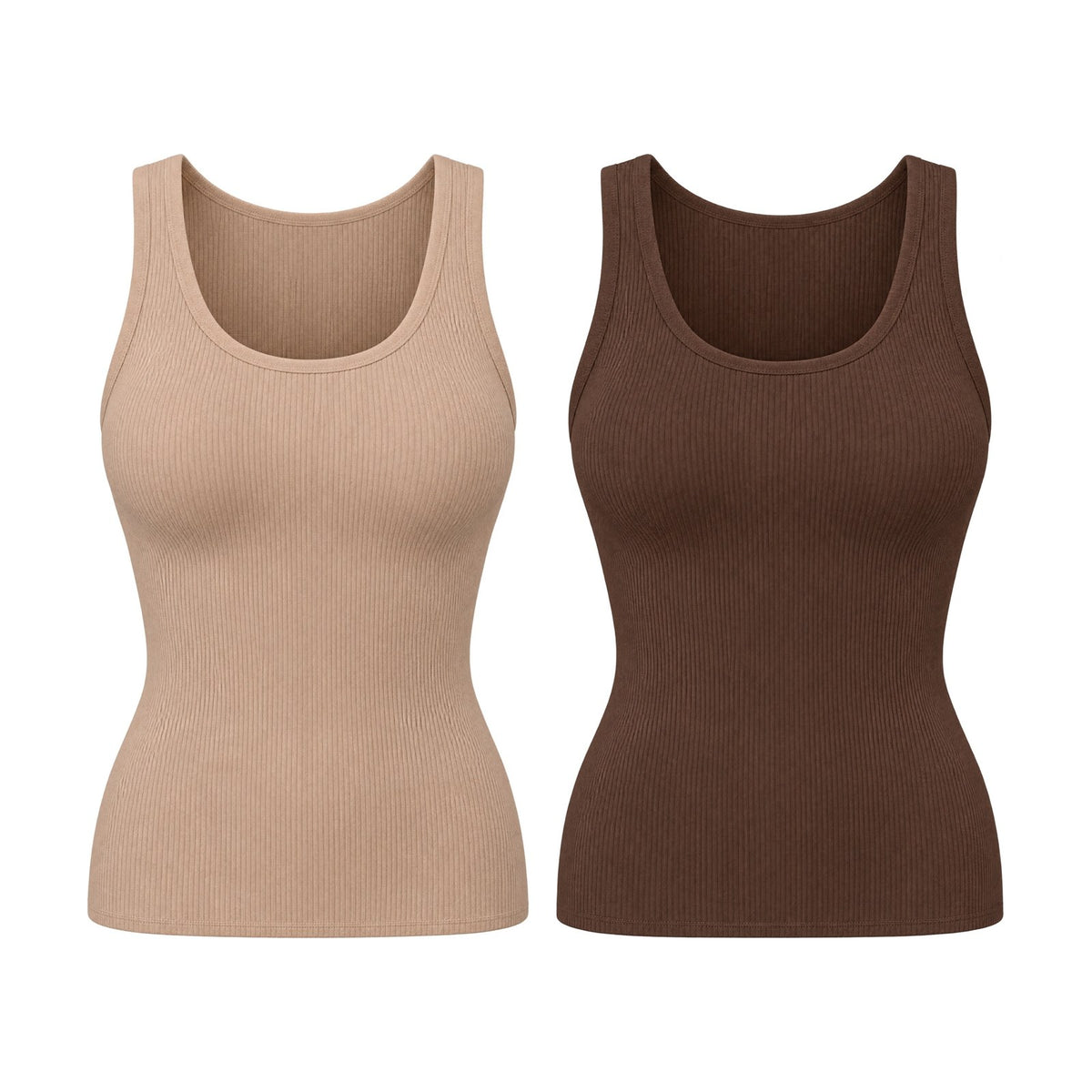 The Ribbed Built-In Bra Tank — 2-Pack Nude + Mocha