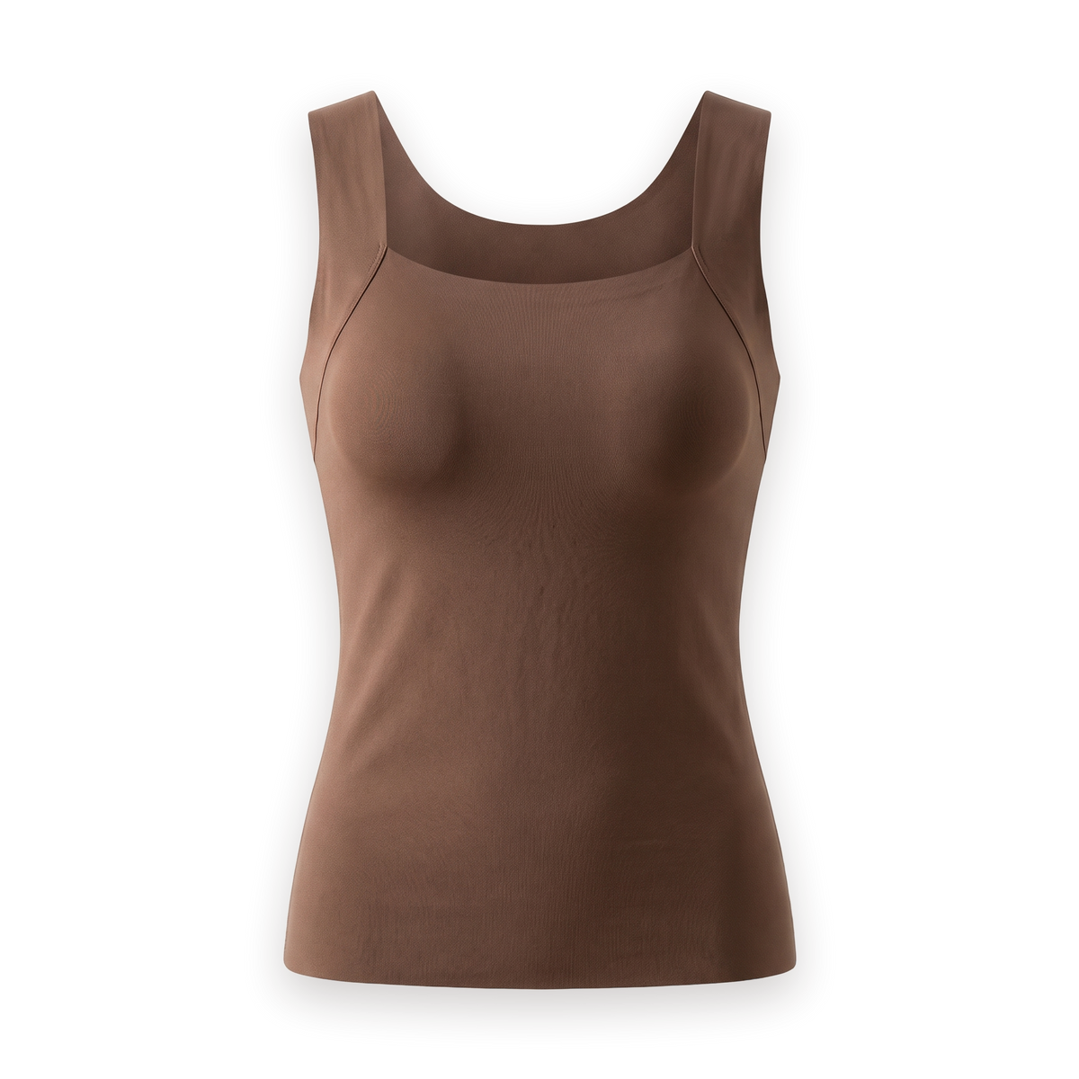 The Built-In Bra Tank in mocha, front view on a white background