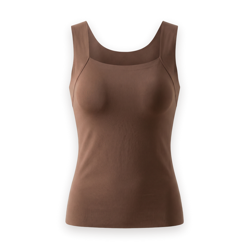 The Built-In Bra Tank in mocha, front view on a white background