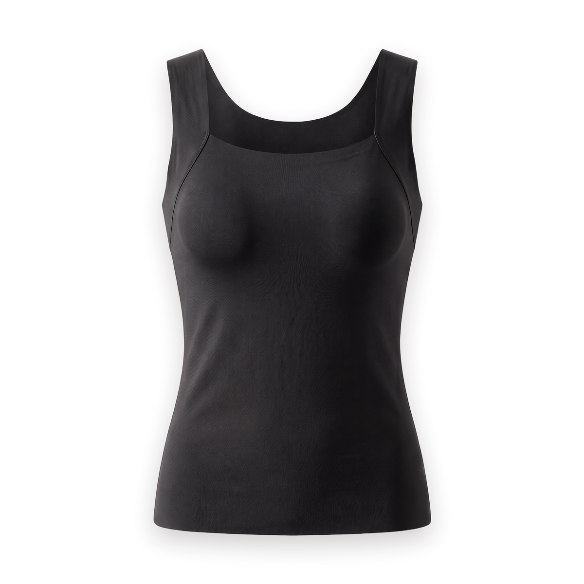 The Built-In Bra Tank in black, front view