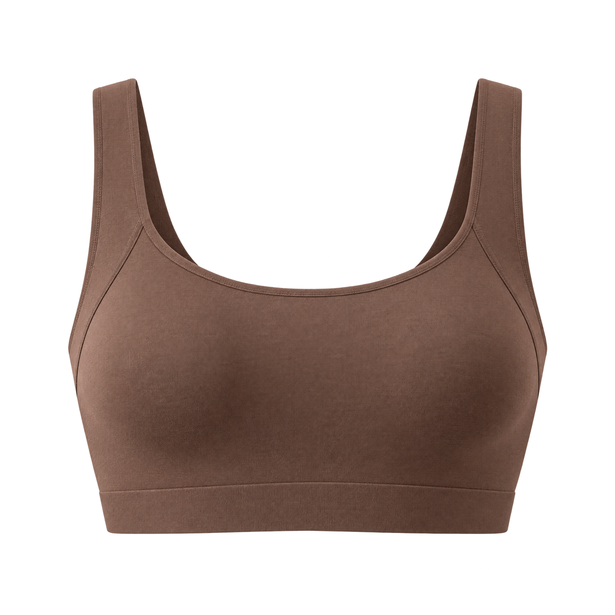 Nuuke wire-free cotton bralette in mocha, front view