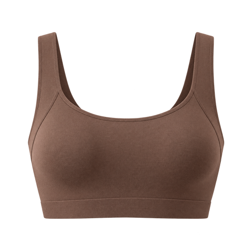 Nuuke wire-free cotton bralette in mocha, front view