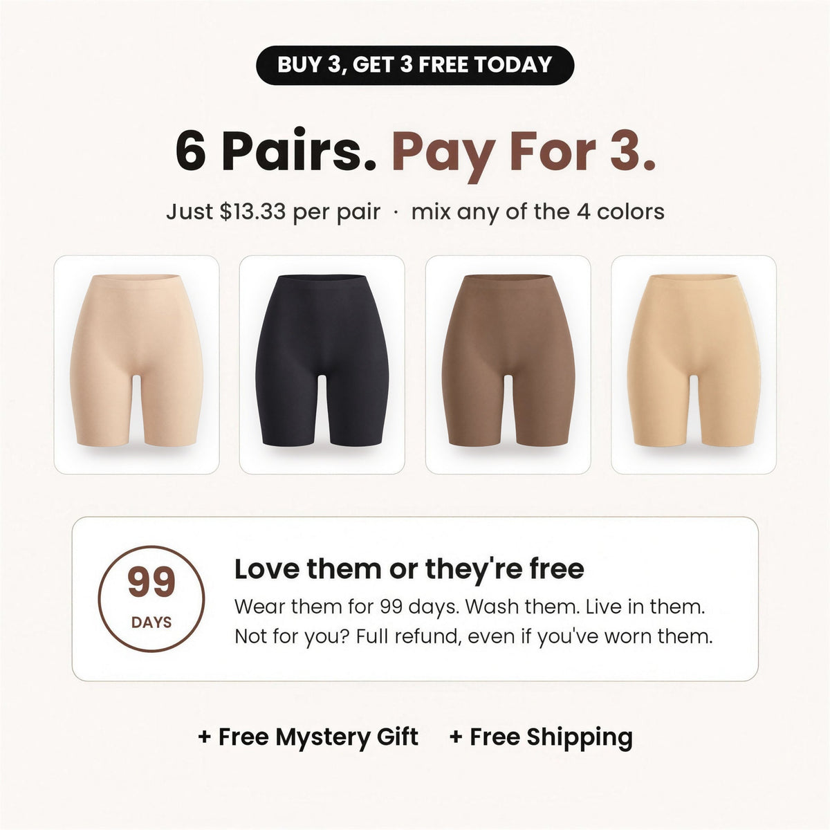 6 pairs, pay for 3