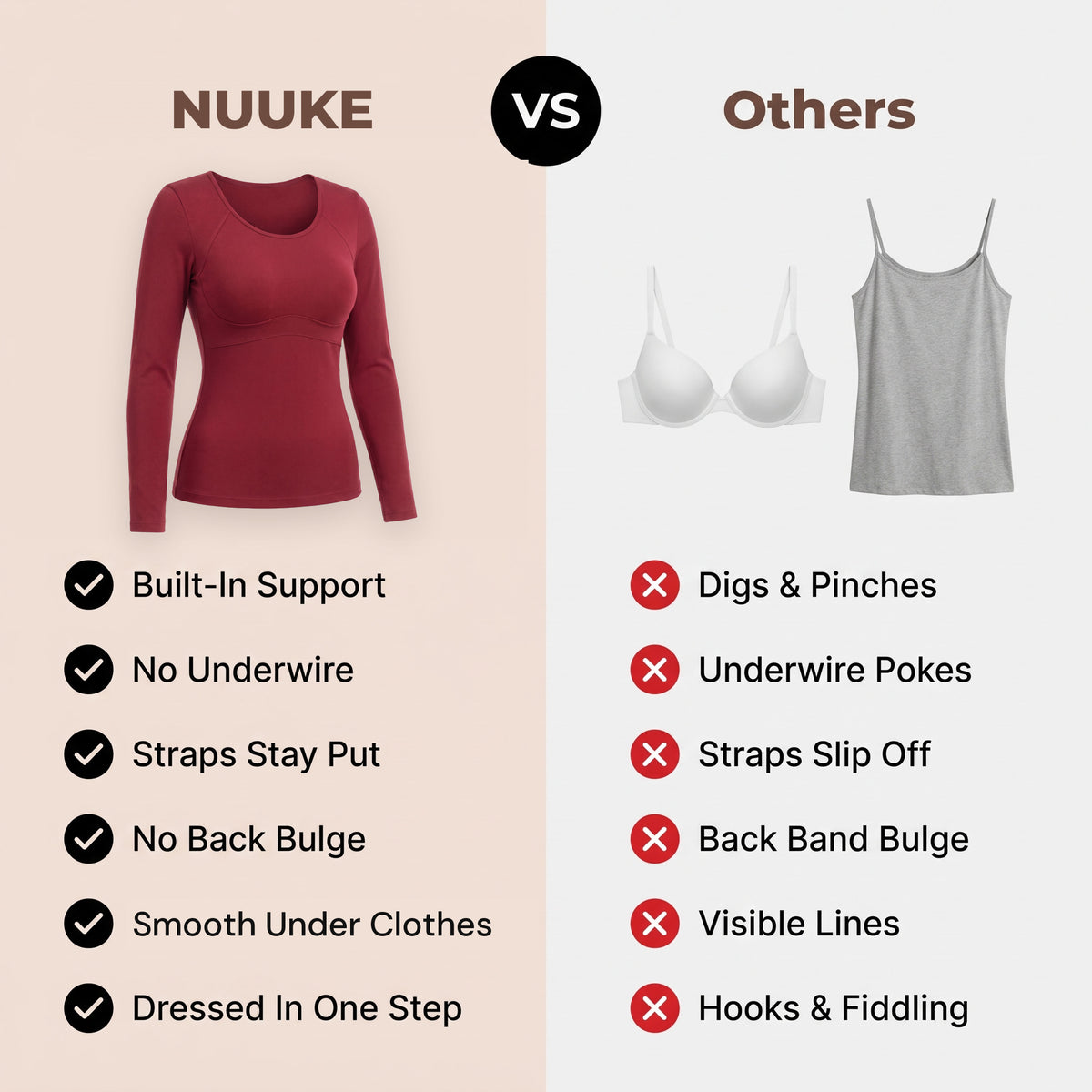 Nuuke The Built-In Bra Long-Sleeve Comfort T-Shirt vs a bra and a basic top