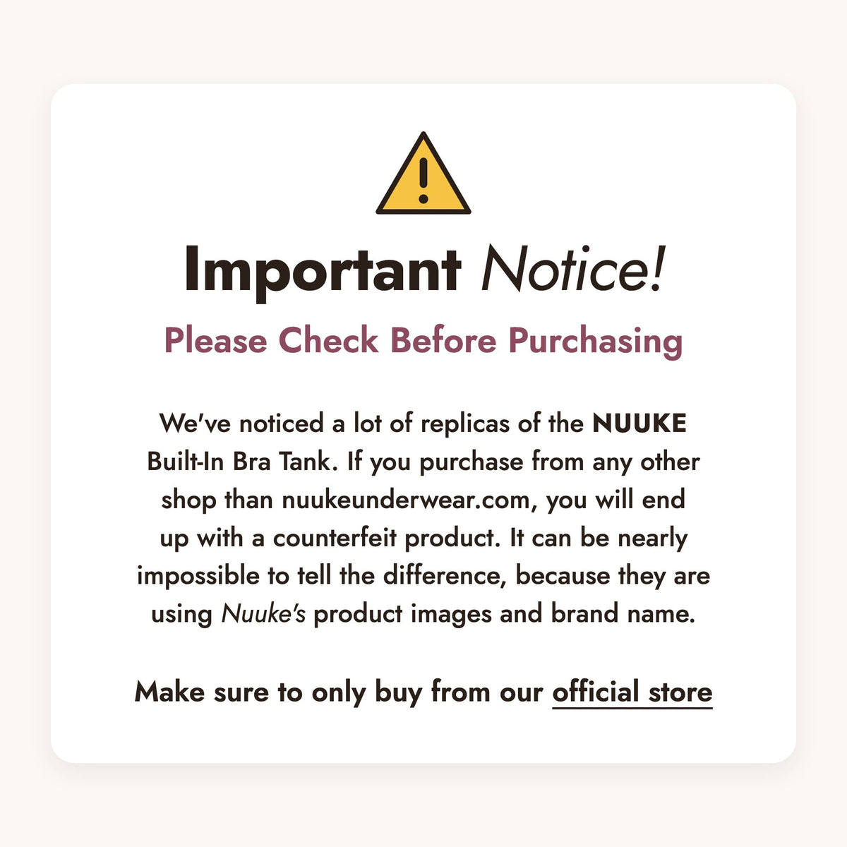 Important notice: only buy the Nuuke Built-In Bra Tank from nuukeunderwear.com