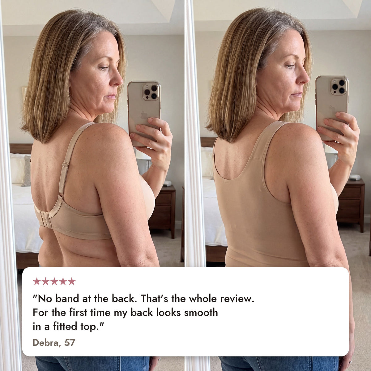 Customer before and after: no band at the back