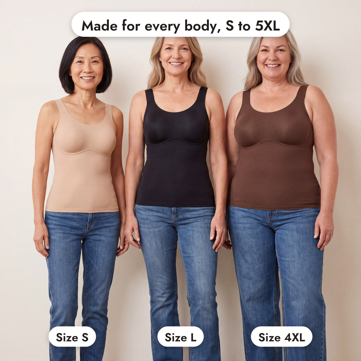 Made for every body, sizes S to 5XL