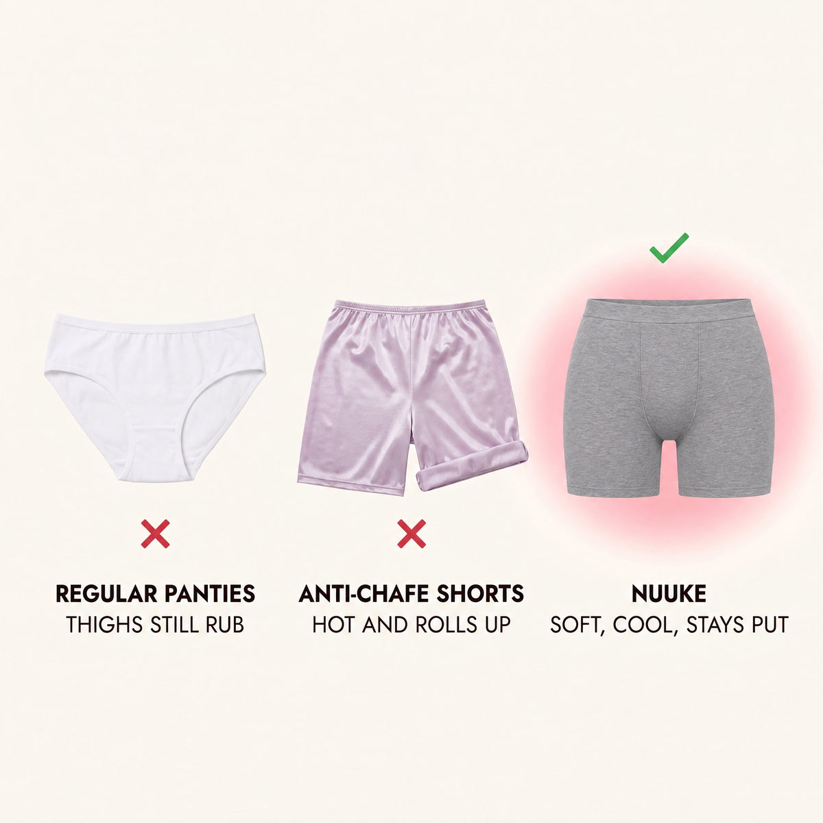 Nuuke vs regular panties and anti-chafe shorts