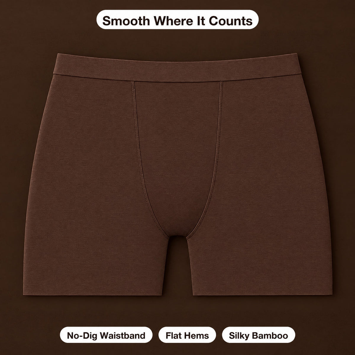 Close-up of the no-dig waistband, flat hems and silky bamboo