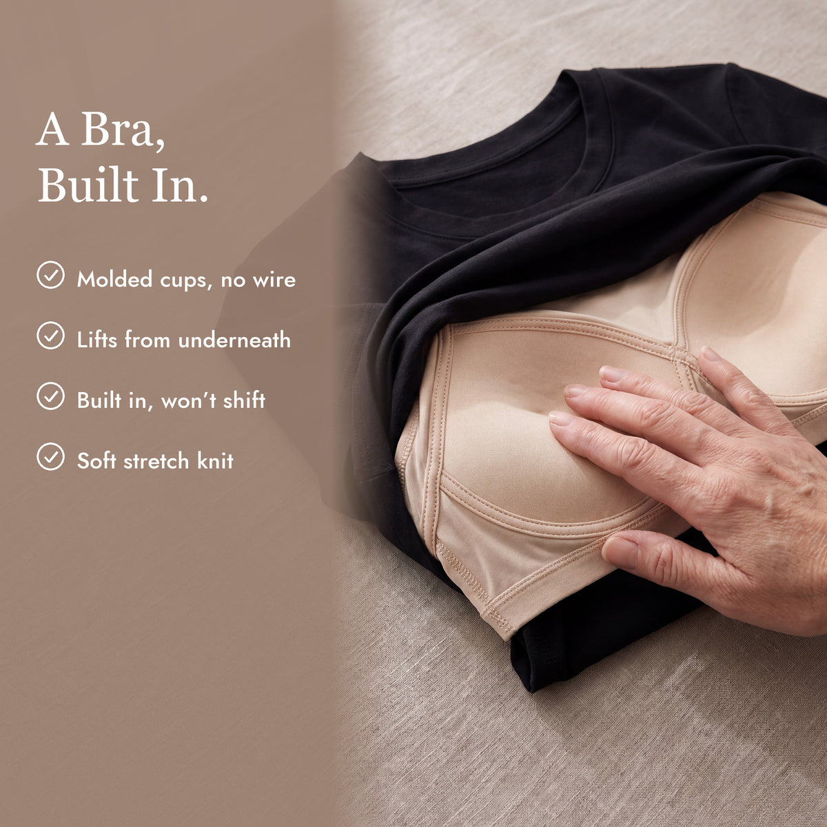 Inside the The Built-In Bra Comfort T-Shirt: molded cups built in