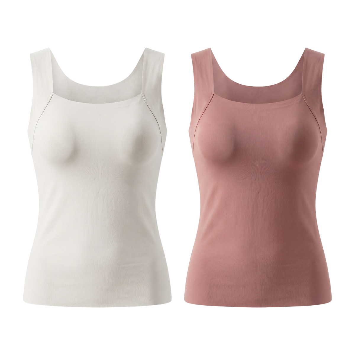The Built-In Bra Tank 2-Pack in white + dusty rose, front view