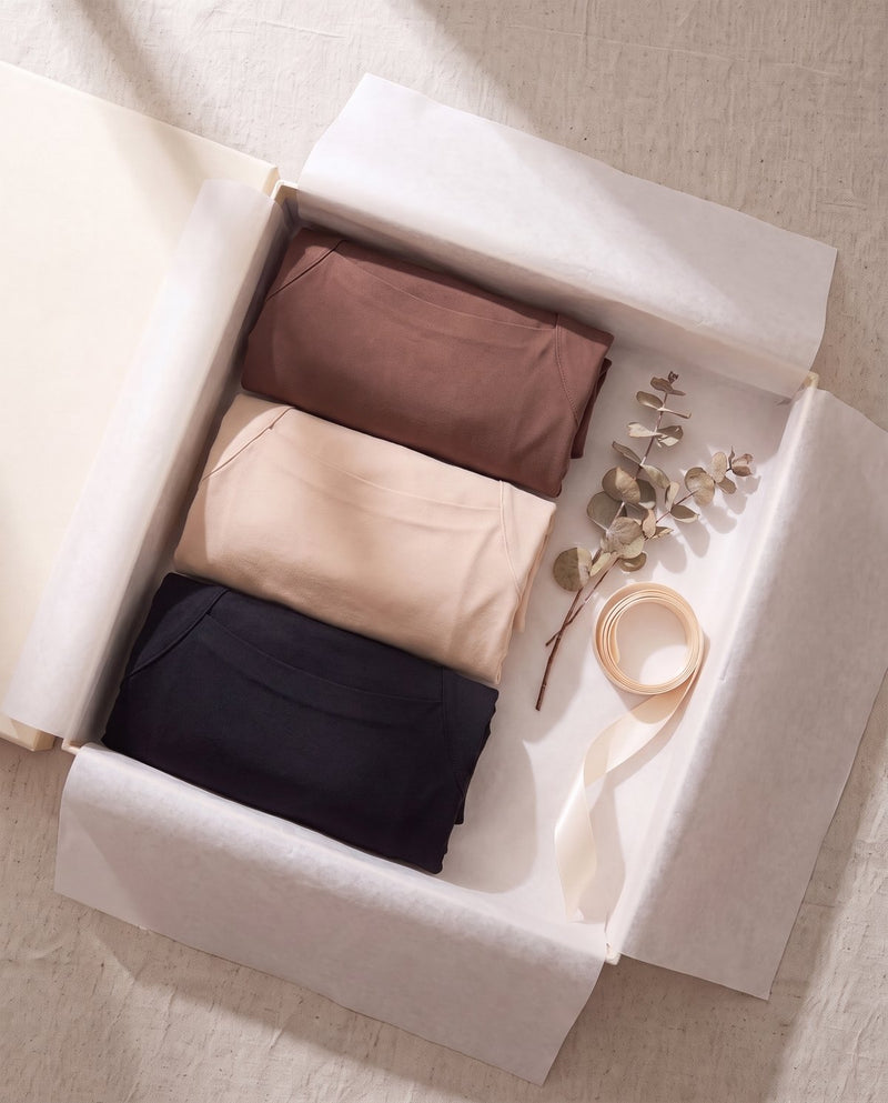 Nuuke gift box with three folded bra tanks